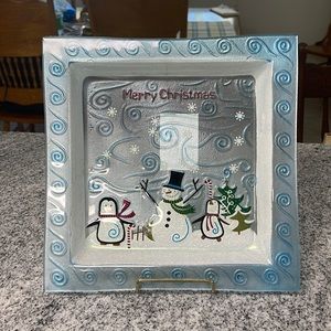 Snowy Scene Christmas Plate 11X11” Decoration